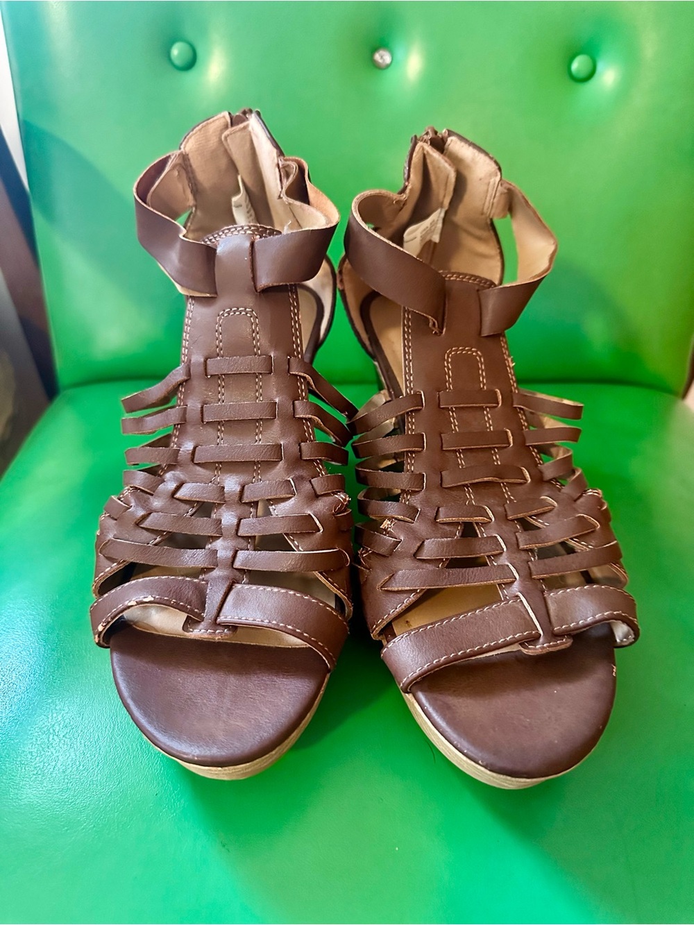 American Eagle Outfitters Brown Woven Gladiator Wedges